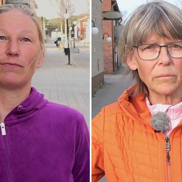 Bilden är ett montaget av två bilder som visar två kvinnor som står på gatan i Arjeplog.