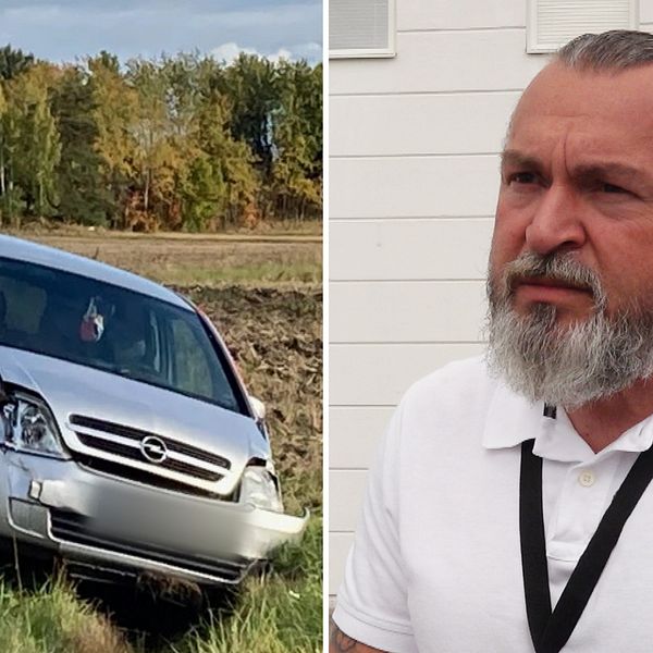 Omtumlad bil i ett dike, Ferid Kovacevic, medelålders man med skägg och långt hår.