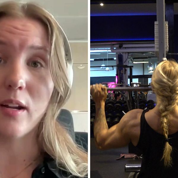 Tvådelad bild på en kvinna som gör en lat-pulldown.