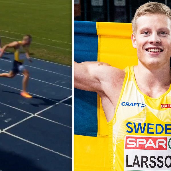 Se när Henrik Larsson springer in på en kanontid på 100 meter i Nordiska mästerskapen.