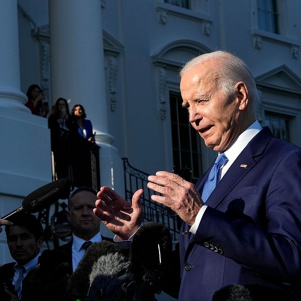 USA:s president Joe Biden som talar inför press. Arkivbild.