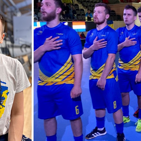 ”Här i Sverige är folk väldigt öppna och förstående för vad som händer i Ukraina och de vill verkligen hjälpa oss. Vi är tacksamma att det ukrainska landslaget fått komma hit och spela den här turneringen, säger Andrii Semeniuk kapten för det ukrainska landslaget i innebandy.
