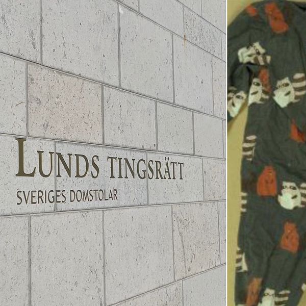 Fasaden av Lunds tingsrätt. Bild på den mördade pojkens pyjamas.