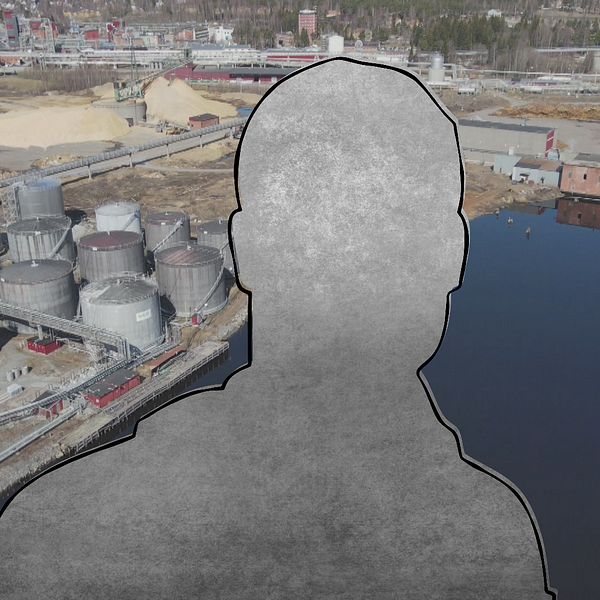 en flygbild över en industri, och en silhuettbild på en person