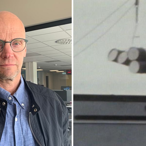 Bilden är ett montage. Till vänster är reportern Fredrik Israelsson, han står inomhus och har jacka samt glasögon på sig. Han tittar in i kameran. Till höger syns en arkivbild med tunnor som ska släppas i vattnet.