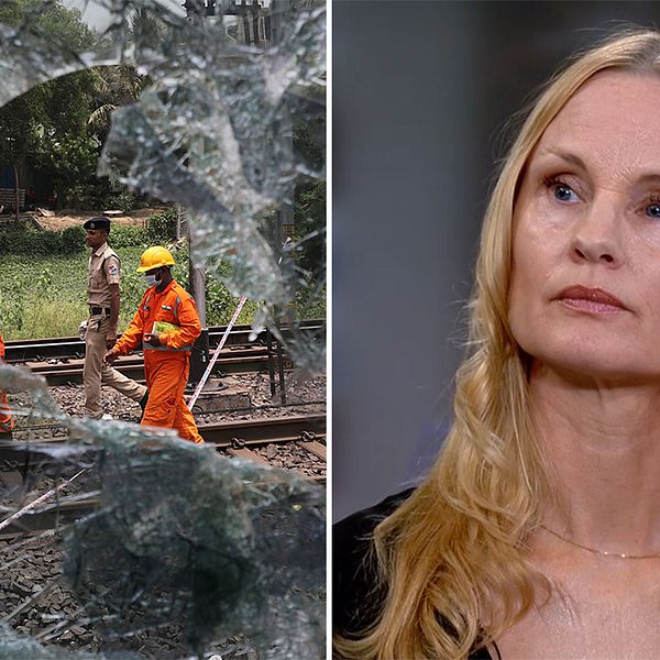 Bilder från olycksplatsen och Malin Mendel i SVT Nyheters studio