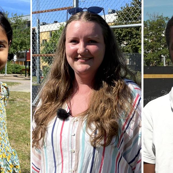 Mayar Ahmed, Zandra Nordström och Abdullahi Mohammed vid Zlatan court i Rosengård i Malmö.