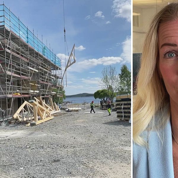 Två snickare jobbar med ett hus, Anna Ersson, marknadschef hos Skebo,