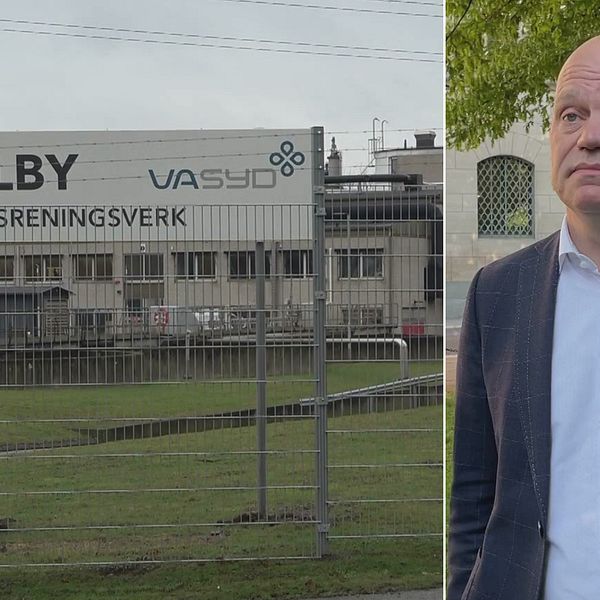 Till vänster: skylt vid ingång till Källby reningsverk i Lund. Tlill höger: kommunstyrelsens ordförande i Lund Anders Almgren (S).