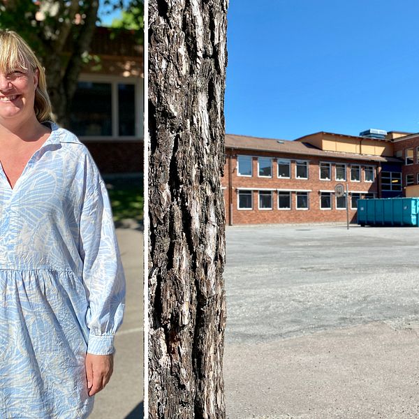 Emma Crawley, Utvecklare Pedagogiska skolgårdar, Västerås stad står utanför Skiljeboskolani Västerås, som är en av fem skolor där skolgården ska göras om.