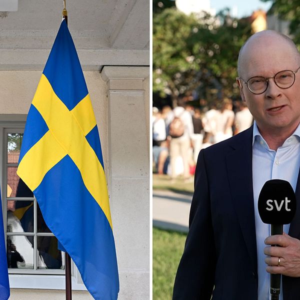 Nato och Sveriges flagga till vänster. Till höger Mats Knusson.