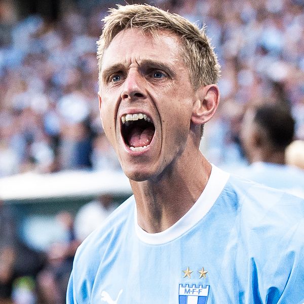 Malmö FFs Søren Rieks jublar efter 2-1 under fotbollsmatchen i Allsvenskan mellan Malmö FF och Värnamo den 31 juli 2023 i Malmö.