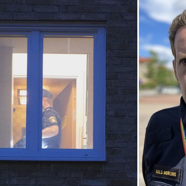 Till vänster: polisen i en lägenhet i Malmö och till höger Malmöpolisens presstalesperson
