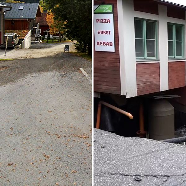 Gata från Åre innan och efter översvämningen.