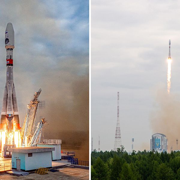 Här skjuts Luna-25 upp vid den ryska rymdbasen Vostotnnyj.