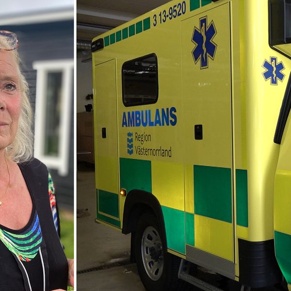 Ambulans till vänster och kvinna till höger.