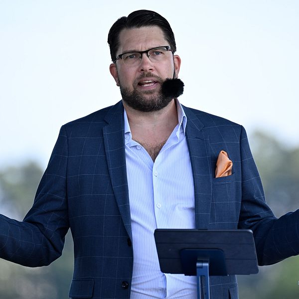 Sverigedemokraternas partiledare Jimmie Åkesson under sitt sommartal