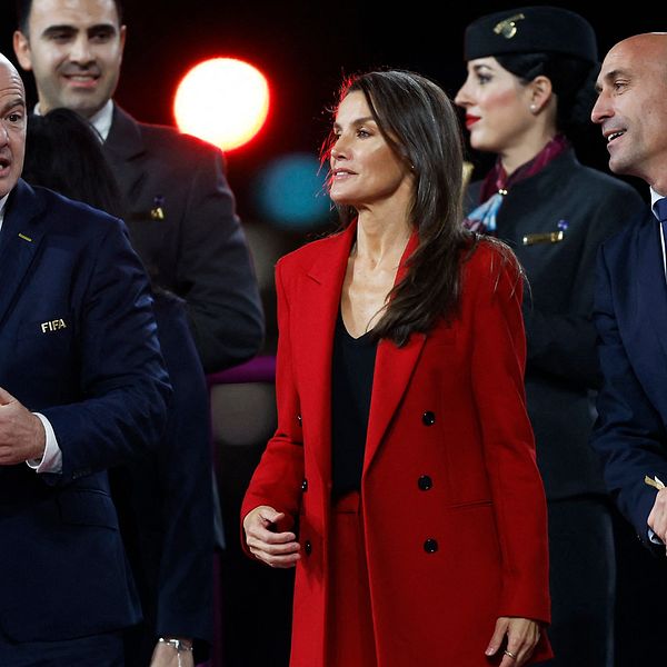 Gianni Infantino, Spaniens drottning Letizia och Luis Rubiales.