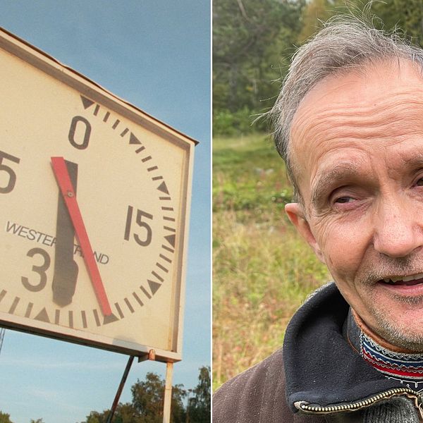 till vänster matchur som visar halvlek; till höger Håkan Jonsson