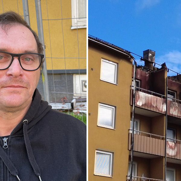 Håkan Tinglöfs lägenhet är svårt drabbad av branden och det efterföljande släckningsarbetet.