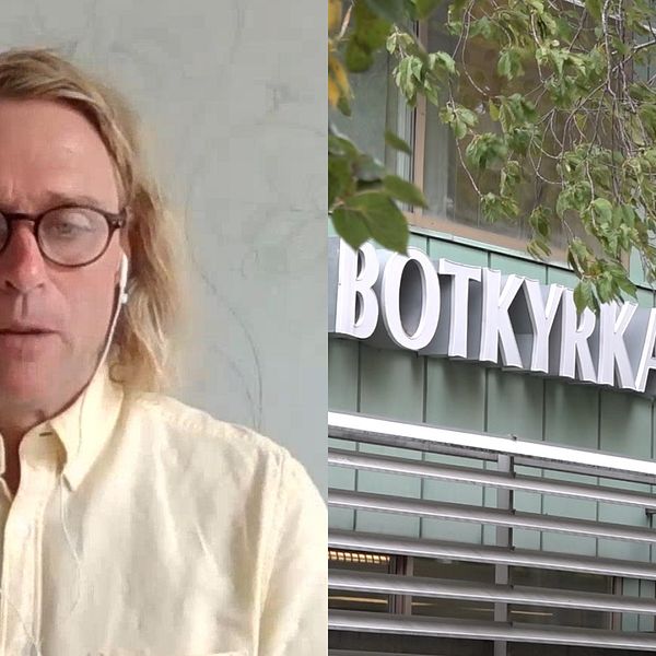 Forskare Johan Wänström till vänster i bild, till höger en närbild av Botkyrka kommunhus.