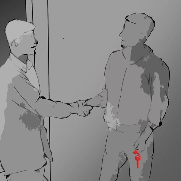 En teckning av två män som skakar hand