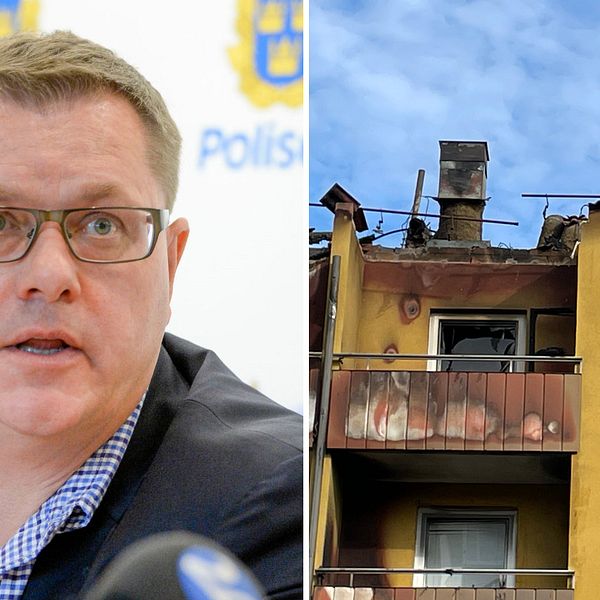 Norrköpings chefsåklagare Torsten Angervåg och det branddrabbade huset på Luntgatan.