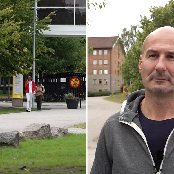 En bild på campus Linnéuniversitet och polisen Emir Bajric