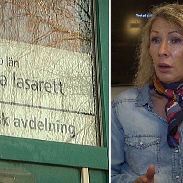 Karin Haster, områdeschef för psykiatrin i region Örebro län, till höger. Arkivbild på dörren till psykiatrimottagningen till vänster.