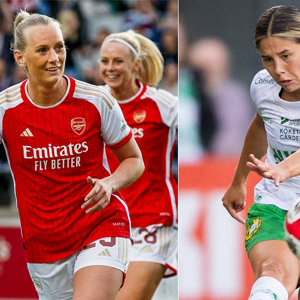 Kyra Cooney-Cross (till höger) lämnar Hammarby för Stina Blackstenius och Amanda Ilestedts Arsenal.