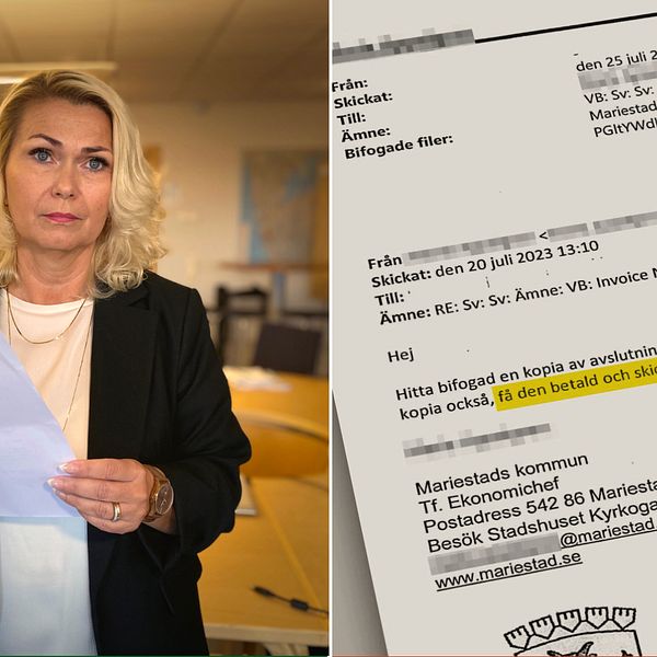 Susanne Wirdemo med de falska fakturorna i handen