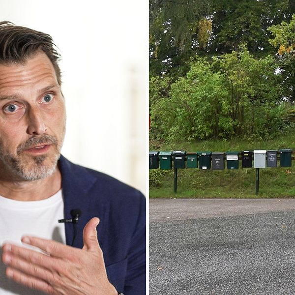 En tvådelad bild. Till vänster en porträttbild på Johan Taubert, till höger en bild på brevlådor på rad.