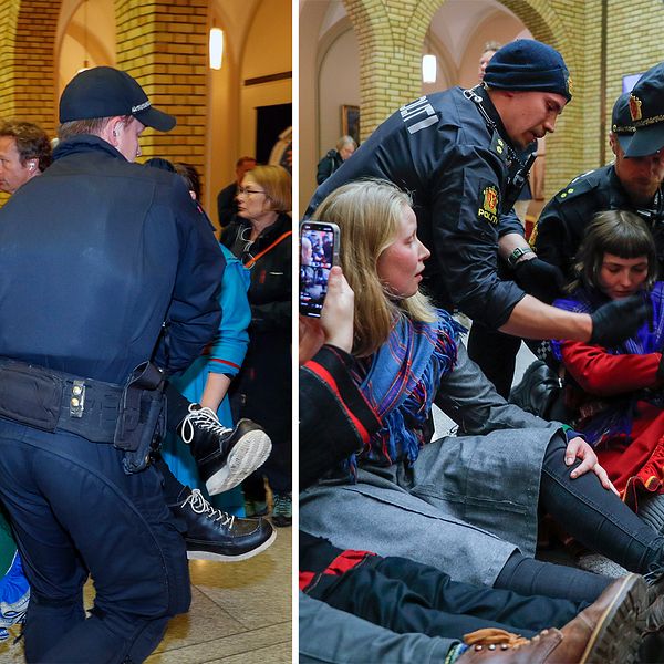 Vid 20:30-tiden på onsdagskvällen började polisen bära ut demonstranterna.