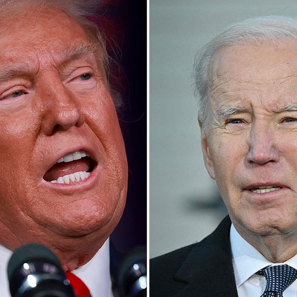 Bild på Donald Trump till vänster och på Joe Biden till höger.
