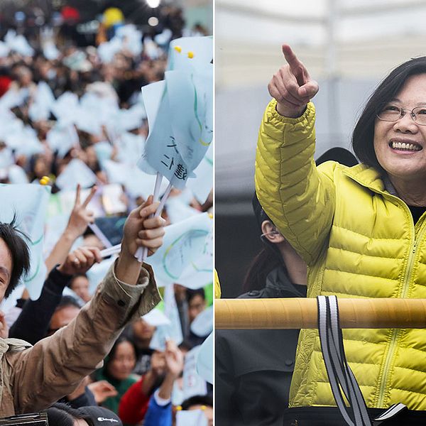 Taiwan tycks få sin första kvinnliga president. Tsai Ing-Wen har när hälften av rösterna är räknade fått nära 60 procents stöd.