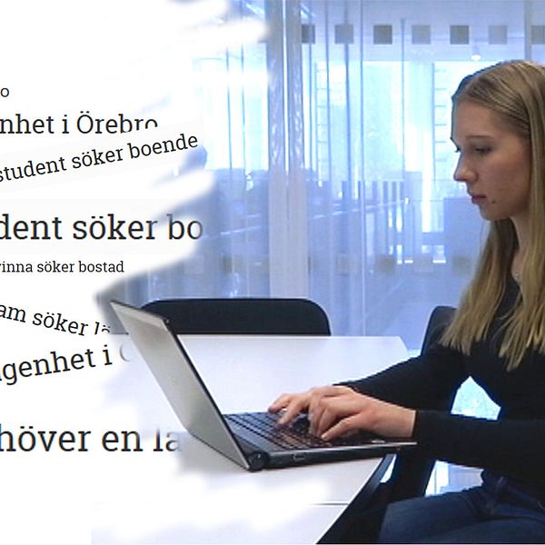 Frida Collin framför dator