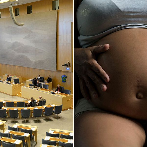 Bild på riksdagen och en gravid kvinna