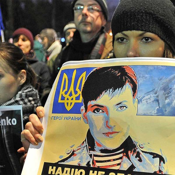 Demonstration för Nadezjda Savtjenko, ukrainsk pilot i rysk fångenskap.