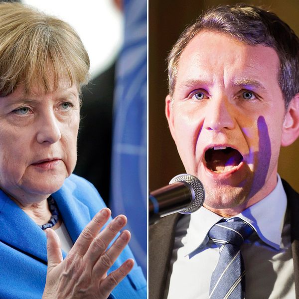 Tysklands förbundskansler bredvid AFD:s Björn Höcke, gruppledare för AFD i Thüringen.