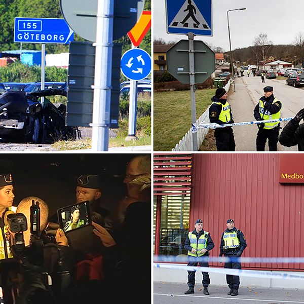 Explosionen i Torslanda, Trippelmordet i Uddevalla, När polisen berättade att Lisa Holm var död, Poliser utanför Kronans skola i Trollhättan.