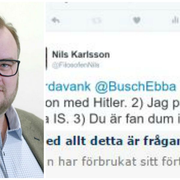 ”Du är fan dum i huvet”, twittrade Nils Karlsson till Ardavan Khoshnood, vice ordförande för Kristdemokraterna i Malmö.