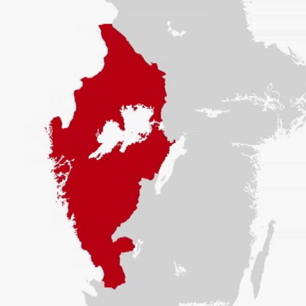 En karta över förslaget på den nya regionen Värmland ska ingå i tillsammans med Västra Götaland och Halland.