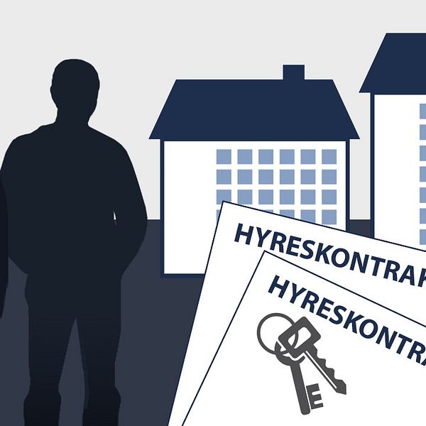 Svartkontrakt framför bostadshus.