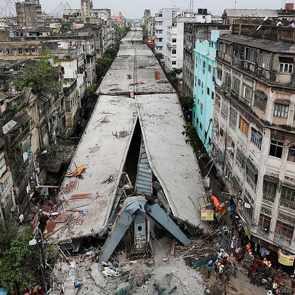 Viadukt som rasat i Calcutta.