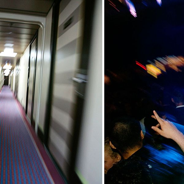 En korridor på en färja, och ett dansgolv.