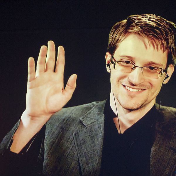 Edward Snowden medverkar vid en konferens för grävande journalister i Göteborg, Gräv 2016.