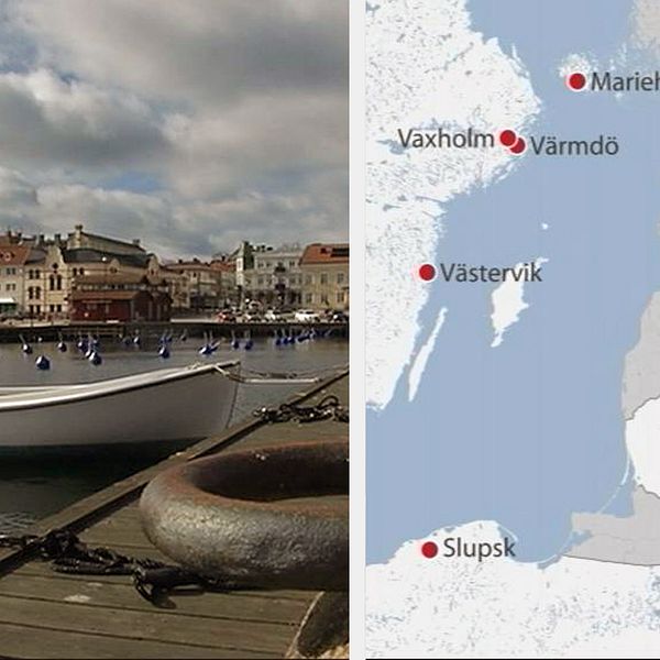 Bild över Västerviks hamn och karta över Östersjön