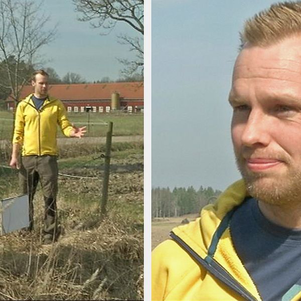 Dennis Wiström visar runt på Häckerstad gård utanför Gamleby