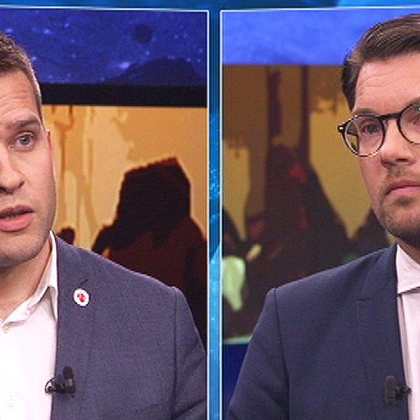 Sverigedemokraternas partiledare Jimmie Åkesson och sjukvårdsminister Gabriel Wikström (S) debatterade i Aktuellt efter att SD lagt fram ett förslag om att begränsa välfärden för flyktingar.