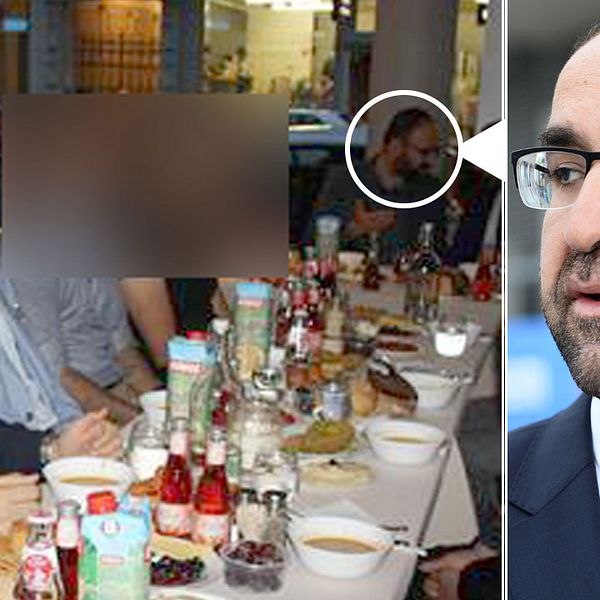 Här ses bostadsminister Mehmet Kaplan (MP) äta middag med en högerextremledare och en man som är anmäld för hets mot folkgrupp.